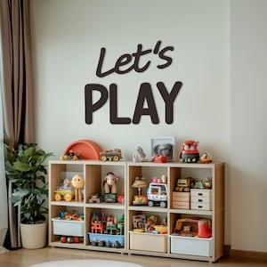 Letrero de pared Let's play, decoración de sala de juegos para niños, letras recortadas en madera en 3D para decoración de zona de juegos en habitación de niños, decoración de pared grande para guardería