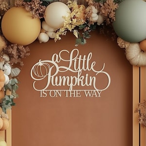 Letrero "Una pequeña calabaza está en camino" para decoración de pared de fondo de baby shower, gran pancarta temática de otoño con imagen decorativa de calabaza.