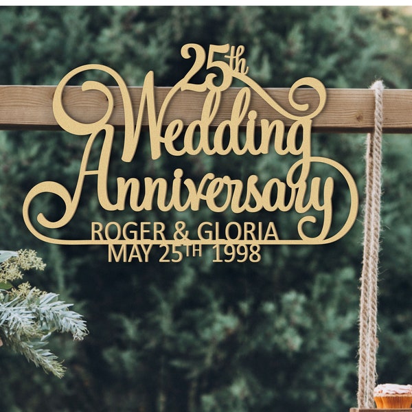 25e huwelijksverjaardag decoraties, 25e verjaardag decoraties, zilveren huwelijksverjaardag, jubileum teken hout, 25e verjaardag teken