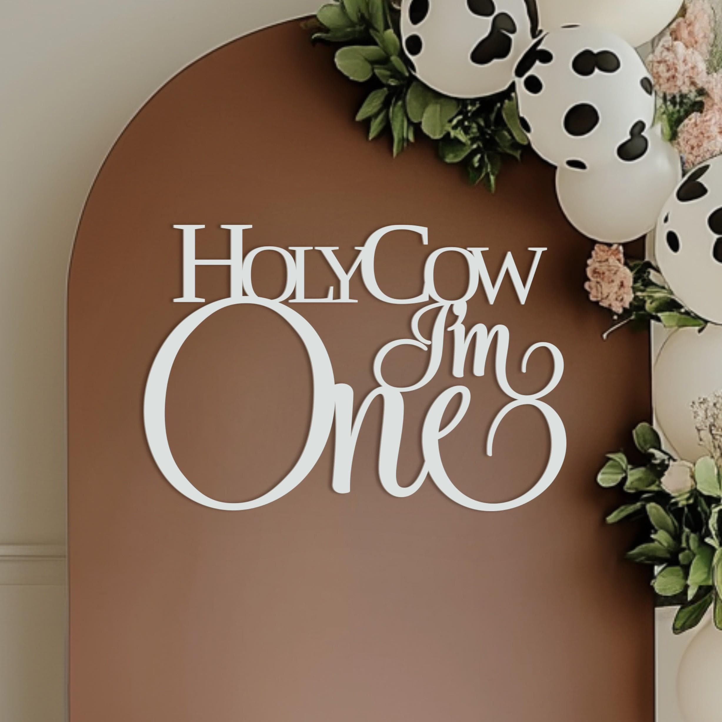 Holy Cow I'm One Sign for cowboy or cowgirl rodeo theme backdrop wall decorations, Wooden 1st birthday banner decor, photo booth centerpiece