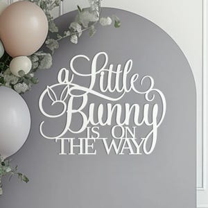 Un coniglietto è in arrivo, cartello per decorazioni murali con sfondo per baby shower, striscione in legno con tema pasquale per cabina fotografica per bambini o bambine