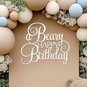 Cartello di buon compleanno orsetto per decorazioni murali con sfondo a tema orsetto, striscione decorativo per il primo compleanno per centrotavola per foto di bambini o bambine