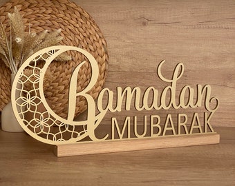 Ramadan freistehendes Tischschild, Ramadan-Dekor, Ramadan Mubarak-Mittelstück, Ramadan-Holzschild, Ramadan-Kamindekor, Ramadan-Mantelzeichen