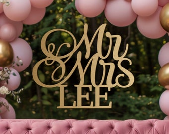 Mr and Mrs Sign, Gold Mr Mrs Wedding Reception Backdrop