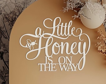 A Little Honey is on the way Sign for Baby Shower backdrop wall decorations, Large wooden Bee theme banner decor for boy or girl photo booth