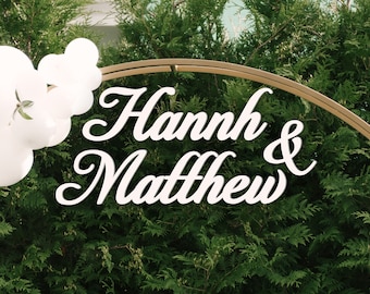 Large cut out couple names sign for engagement and wedding party backdrop decoration. Classic font 2 name sign for engagement and wedding.