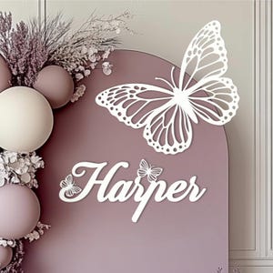 Cartello per baby shower a forma di farfalla per decorazioni da parete, decorazione in legno con nome della bambina in festa di compleanno per cabina fotografica a tema farfalle o parete della cameretta del bambino