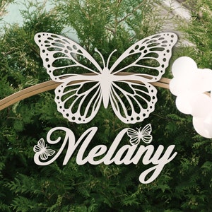 Butterfly Backdrop Sign, Sweet Table Decor for Quinceanera, Butterfly and Name Sign, Name Sign with Butterflies, Butterfly Birthday Banner