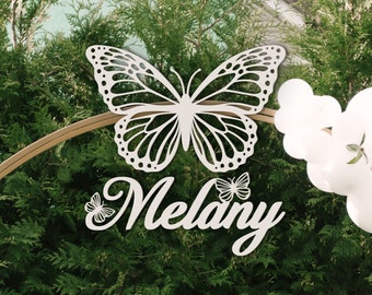 Schmetterling Hintergrund Zeichen, süße Tischdekoration für Quinceanera, Schmetterling und Namensschild, Namensschild mit Schmetterlingen, Schmetterling Geburtstagsbanner