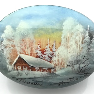 Russian Lacquer Winter Box Fedoskino with Mother of Pearl Inlay hand painted