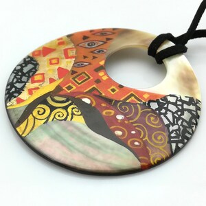 Mother of pearl shell 3D hand painted pendant necklace, natural shell jewellery, abstract art necklace, Gifts for Her