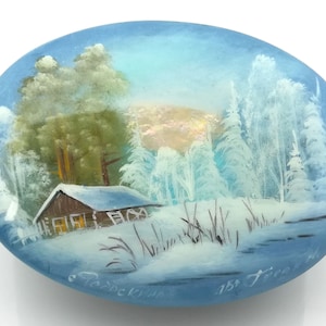 Russian Lacquer Winter Box Fedoskino with Mother of Pearl Inlay hand painted