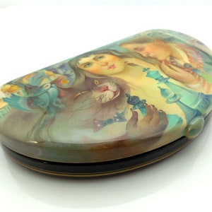 Russian Lacquer Box Fedoskino, The Master and Margarita, unusual retro glasses case shape