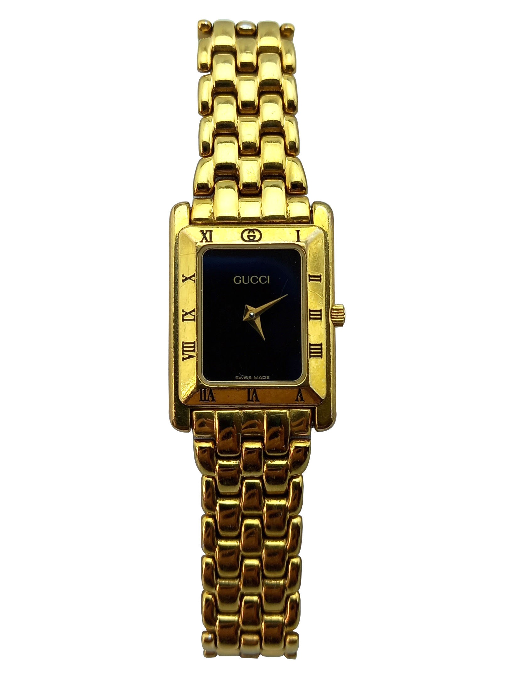 Unusual GUCCI Vintage 1990 s 4200L 18K Gold Plated Black Dial Ladies Watch Etsy