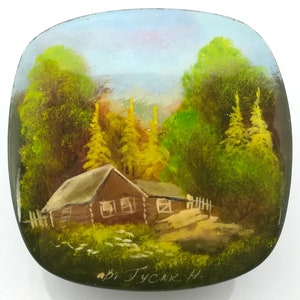 Russian Lacquer Box Fedoskino with Mother of Pearl Inlay hand painted