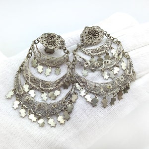 Antique Silver Ottoman Earrings Handmade Scheherazade Filigree Traditional Persian Jewellery Clip-On