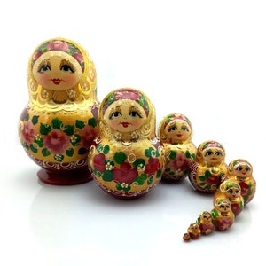 Russian nesting doll &quot;Rosy2&quot; 10 pcs H.16 cm, handmade Matryoshka, Russian wooden doll