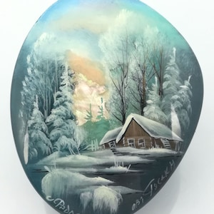 Russian Lacquer Winter Box Fedoskino with Mother of Pearl Inlay hand painted