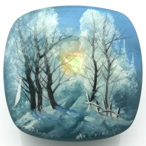 Russian Lacquer Winter Box Fedoskino with Mother of Pearl Inlay hand painted