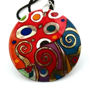 Mother of pearl shell 3D hand painted pendant necklace, natural shell jewellery, abstract art necklace, Gifts for Her