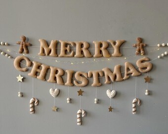 Wool Felt Christmas Garland: Gingerbread, Hearts & Stars
