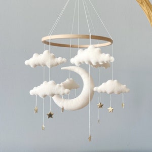 Cloud Baby Mobile - Baby Girl and Boy Mobile - Rain Cloud Baby Crib Mobile - White Gold Mobile for Nursery - Gender Neutral Nursery Mobile