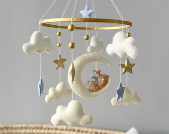 Mobile pour lit de bébé garçon, mobile pour chambre d'enfant lune et commence, mobile pour lit de bébé suspendu, cadeau de baby shower, mobile pour bébé neutre, mobile pour bébé en feutre,