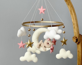 Teddy Bear Moon Mobile, mobile baby,Crib Mobile, baby mobile cloud, minimalist baby mobile, baby girl mobile for nursery,Baby Shower Gift