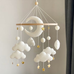 Baby mobile neutral Moon baby mobile cloud baby mobile White baby mobile baby mobile boy baby nursery mobile baby crib mobile