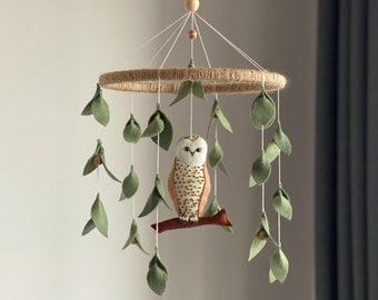 Baby mobile with owl Boho baby mobile woodland mobile Baby boy mobile owl baby mobile baby mobile girl nursery mobile crib mobile felt