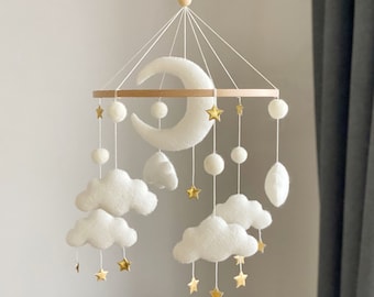 Mobile bébé lune neutre mobile mobile nuage mobile bébé blanc mobile bébé mobile garçon bébé chambre de bébé mobile berceau mobile