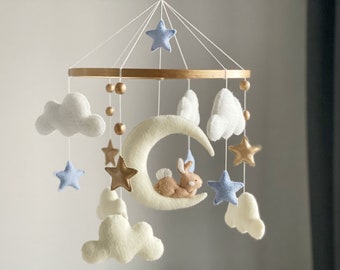 Baby crib mobile boy,nursery mobile moon and starts,hanging crib mobil, baby shower gift,neutral baby mobile,baby felt mobile,