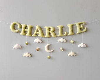 Custom Name Felt Banner: Stars  Moon Nursery Decor