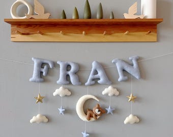 Felt Name Banner | Moon, Bear, Stars | Custom Nursery Decor