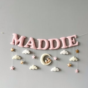 Custom Name Felt Banner: Bunny Nursery Decor, Girl Name Garland
