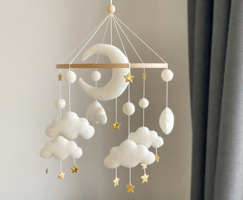 Baby mobile neutral Moon baby mobile cloud baby mobile White baby mobile baby mobile boy baby nursery mobile baby crib mobile image 1