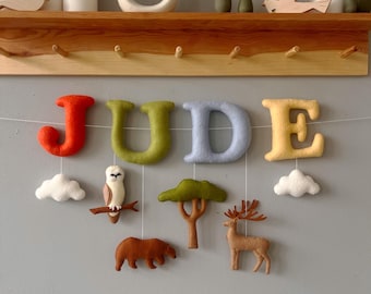 Personalized Felt Name Banner: Forest Animal Nursery Decor