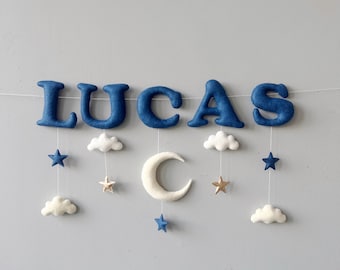 Custom Name Felt Banner: Stars  Moon Nursery Decor