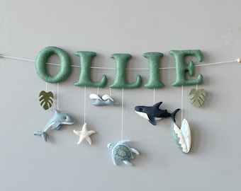 Custom Name Felt Banner: Ocean Nursery Decor, Personalized Baby Name Sign