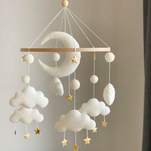Baby mobile neutral Moon baby mobile cloud baby mobile White baby mobile baby mobile boy baby nursery mobile baby crib mobile image 4