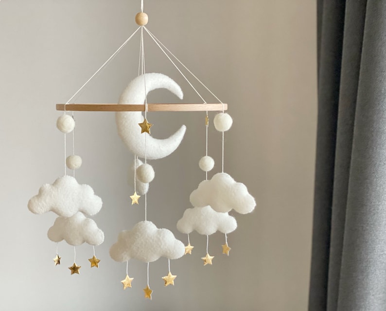 Baby mobile neutral Moon baby mobile cloud baby mobile White baby mobile baby mobile boy baby nursery mobile baby crib mobile image 7