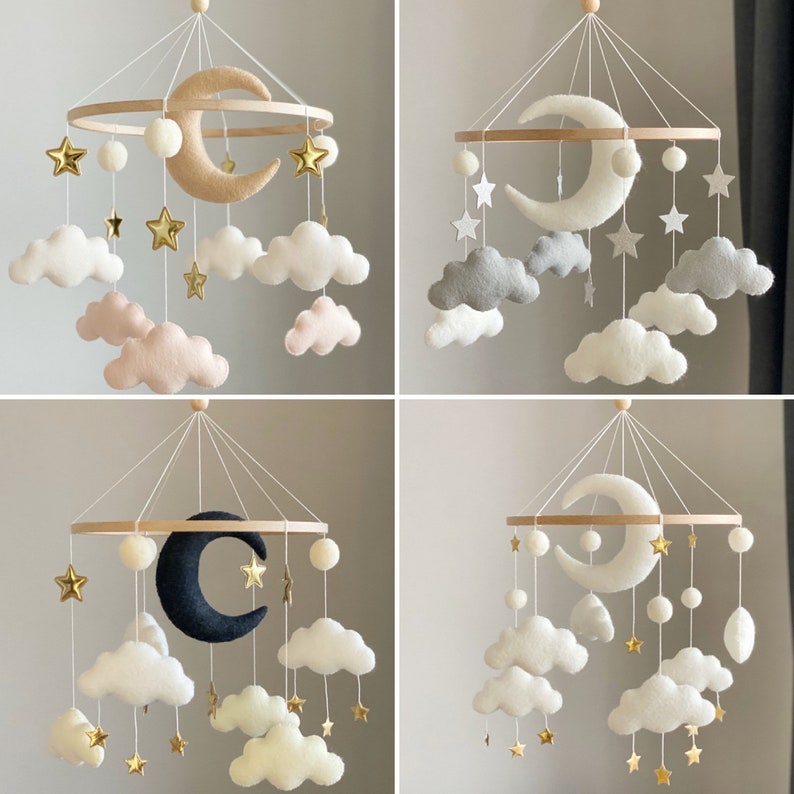 Baby mobile neutral Moon baby mobile cloud baby mobile White baby mobile baby mobile boy baby nursery mobile baby crib mobile image 9