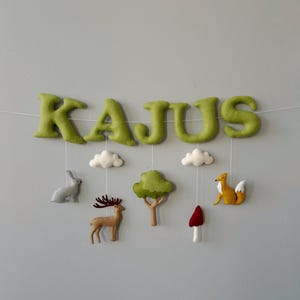 Banner con nome personalizzato, animali del bosco, decorazione per la cameretta dei bambini - cartello personalizzato con nome per bambini - ghirlanda con nome in feltro a tema bosco - banner decorativo da parete