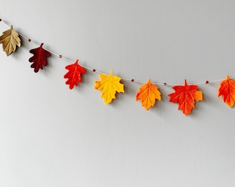 Fall Leaf Garland - Autumn Banner - Thanksgiving Decor - Oak and Maple Leaves Felt Garland - Autumn Leaves Bunting - Fall Mantel Decoration