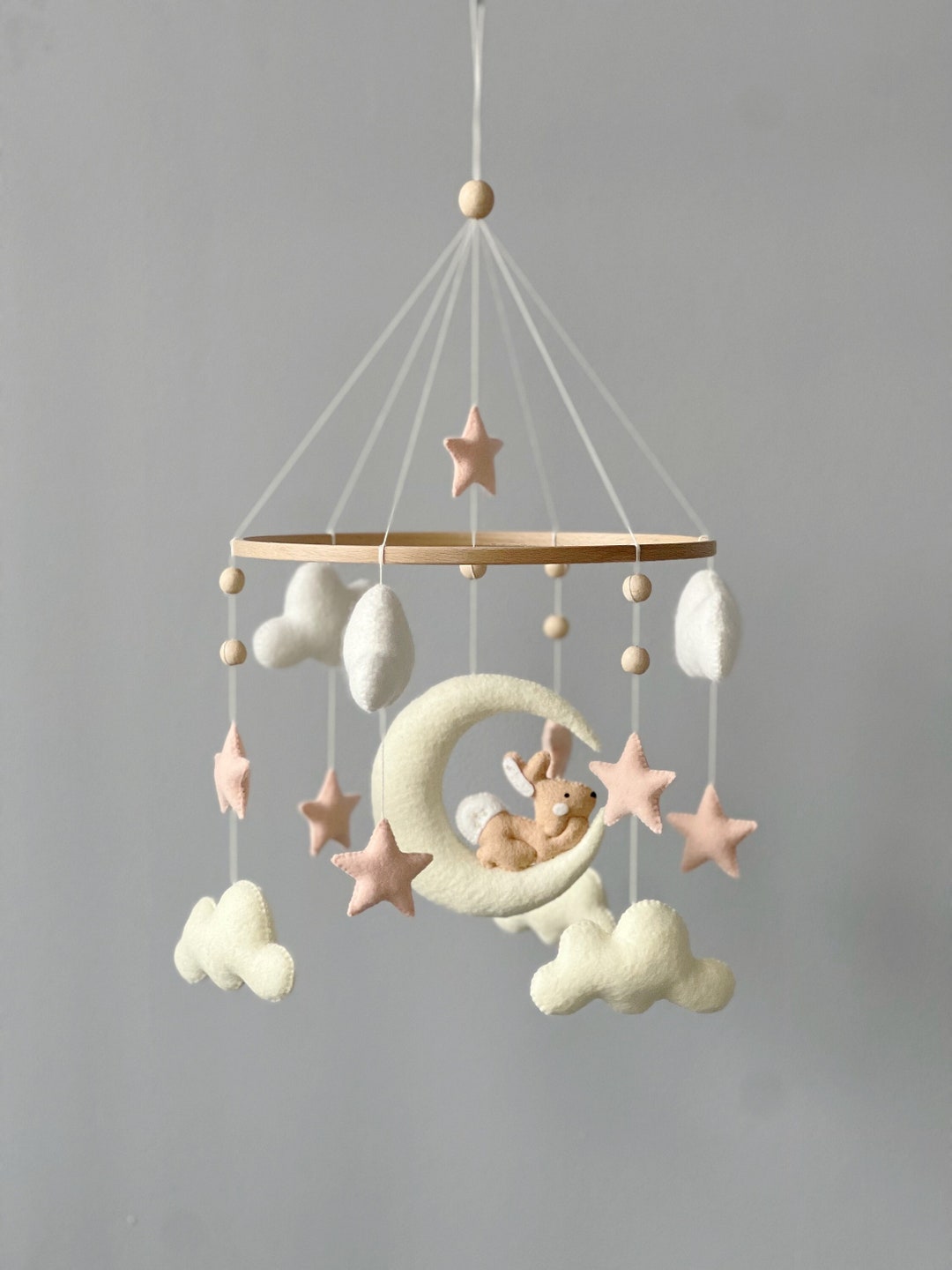 Baby Crib Mobile Girl,nursery Mobile Moon and Starts,hanging Crib Mobil