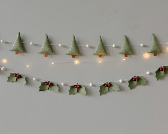 Felt Christmas Garland: Handmade Holly & Tree Winter Decor