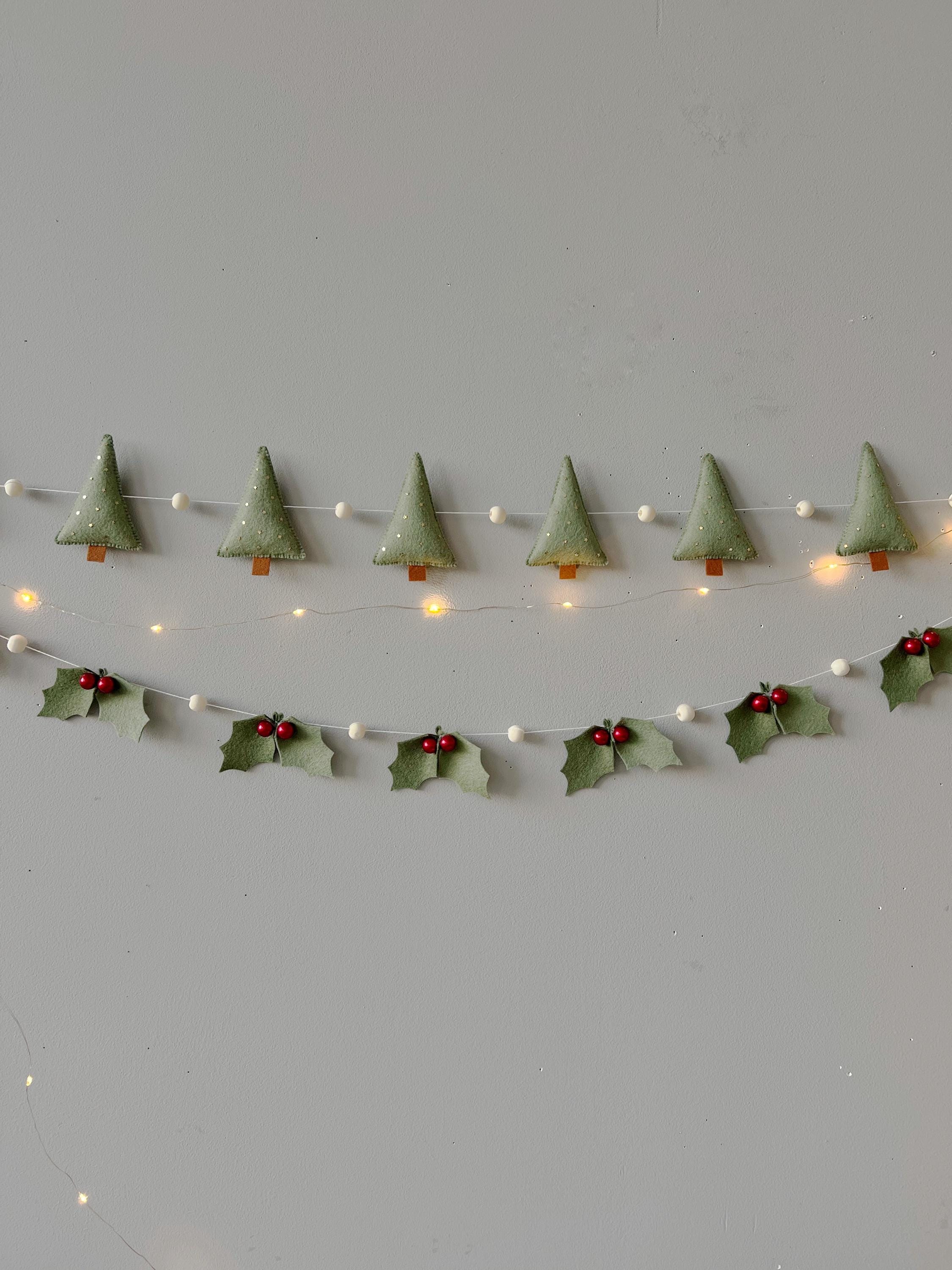 Felt Christmas Garland: Handmade Holly & Tree Winter Decor