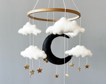 Cloud Baby Mobile - Baby Girl and Boy Mobile - Rain Cloud Baby Crib Mobile - White Black Mobile for Nursery - Gender Neutral Nursery Mobile