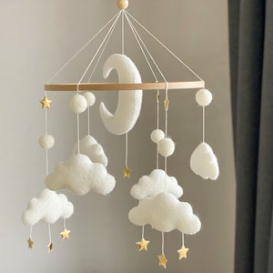Baby mobile neutral Moon baby mobile cloud baby mobile White baby mobile baby mobile boy baby nursery mobile baby crib mobile image 5