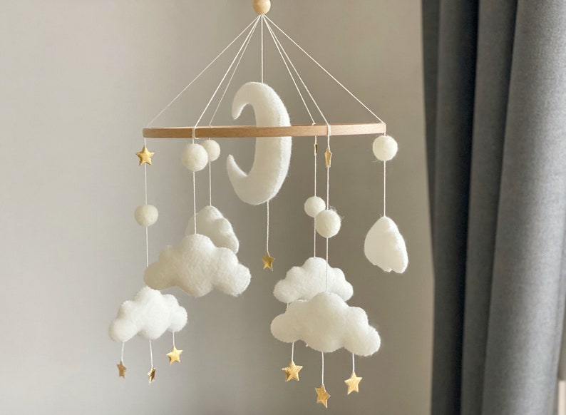 Baby mobile neutral Moon baby mobile cloud baby mobile White baby mobile baby mobile boy baby nursery mobile baby crib mobile image 5